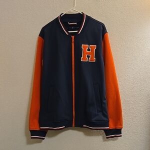 Tommy Hilfiger Navy and Orange Varsity Jacket - XL